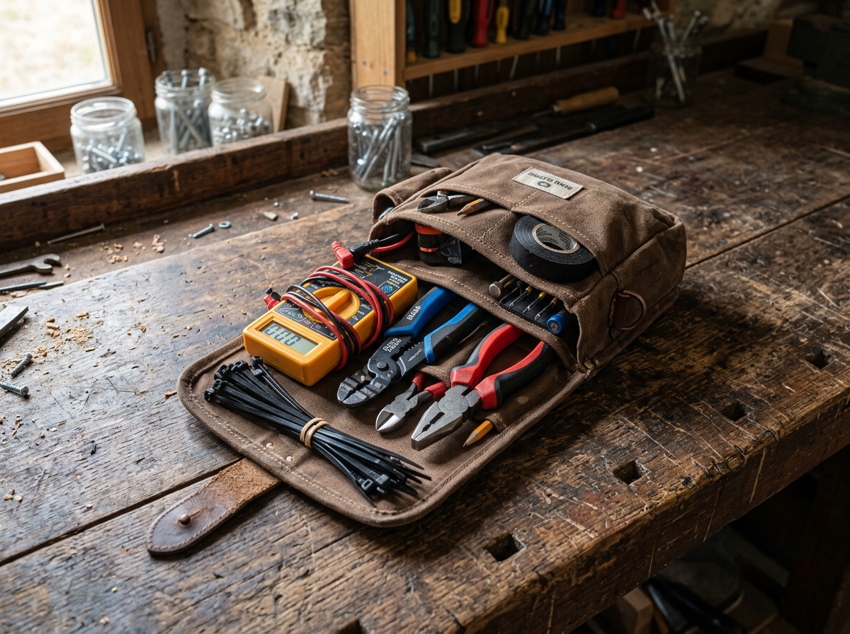 Kompakte Elektriker-Gürteltasche mit Mini-Werkzeug-Set für mobile Notfall-Elektroarbeiten