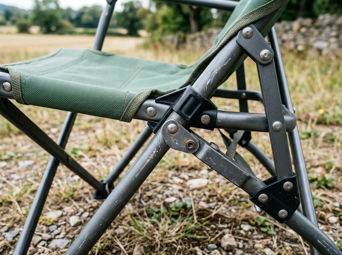 Detailansicht Campingstuhl-Konstruktion mit Verbindungselementen und Klappmechanismus